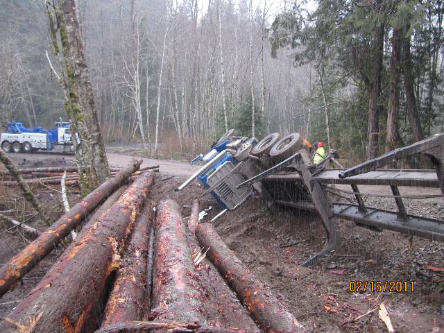 Upside Down Log Truck Recovery in Ravensdale, WA