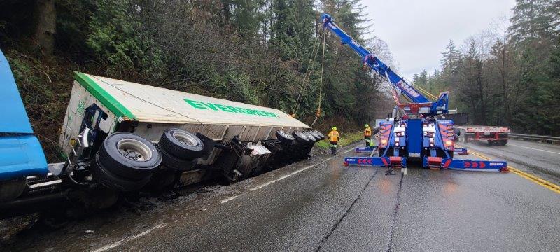 Semi-Truck Recovery: Ditched Load of Potatoes on Tiger Mountain