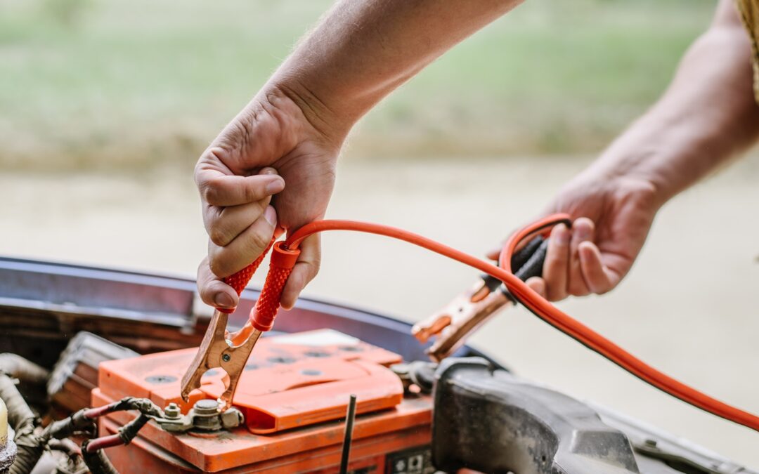 The driver tries to start a car